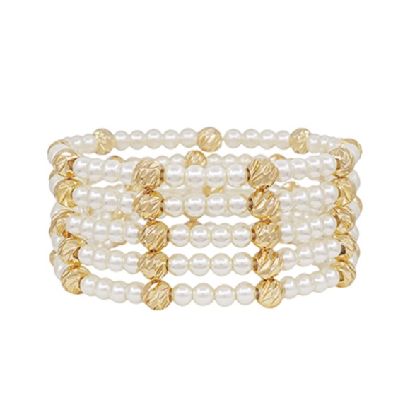 5 Row Textured CCB & Pearl Bracelet